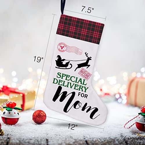 Гаикаак мама Бурлап Божиќно порибување, специјална испорака мама Божиќно порибување рустикално црвено биволо Проверете Божиќни висечки чорапи за камин празник Б?