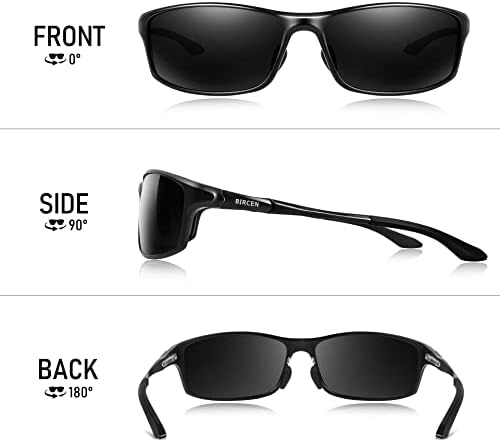 Биркен поларизирани очила за сонце за сонце: УВ заштита црни сини нијанси за мажи спортуваат со метална рамка Ал-МГ