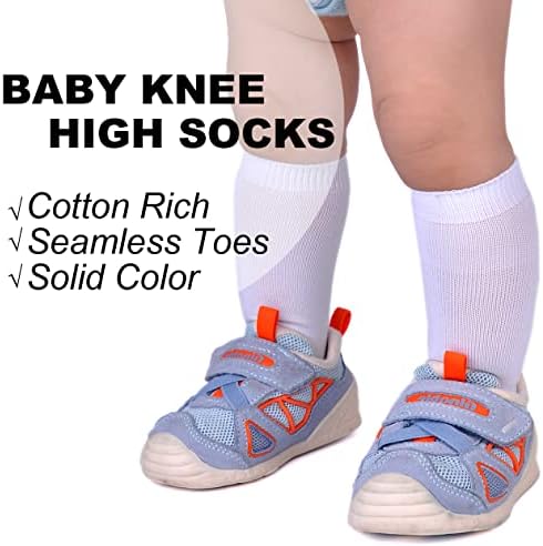 Епиус бебе колено високи чорапи Беспрекорни чорапи за бебиња Солидни памучни чорапи за момчиња/девојчиња 0-3/3-6/6-12/12-24 месеци 3 пакувања