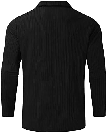 Xxbr машка ребра плетена поло маици со долги ракави лабави вклопени поштенски патент на вратот Хенли кошула Турнедан јака деловна