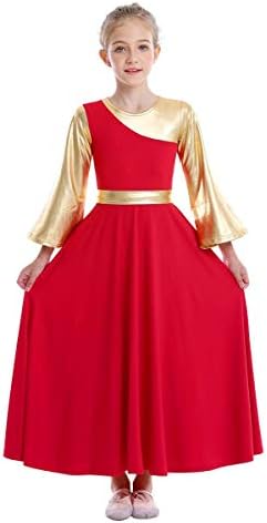 Ибаком пофалби танцови фустани за девојчиња металик злато литургиски лирски танцувачки облеки во целосна должина црковно обожавање