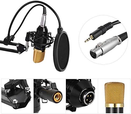 GFDFD професионално емитување студио за снимање кондензатор микрофон микрофон комплет со шок -изобилен штанд прилагодлив за закачување на ножици за ножици