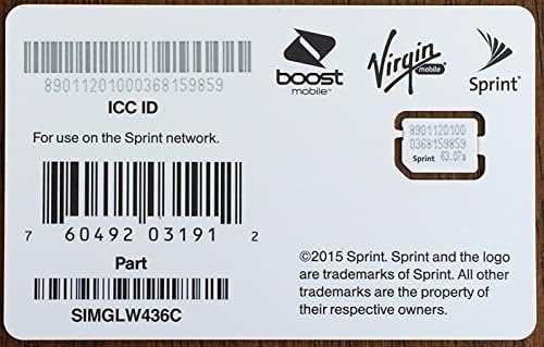 Sprint UICC ICC Nano SIM картичка SIMGLW436C - iPhone 5C, 5S, 6, 6 Plus, 6s, 6s Plus, 7, 7 Plus, SE, iPad Air, iPad Air 2