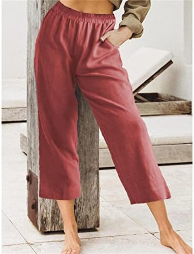 DGHM-JLMY Coldенски цврст лабава еластична еластична еластична половината Каприс панталони Постелнини обични панталони удобни дневни џогери панталони со џебови