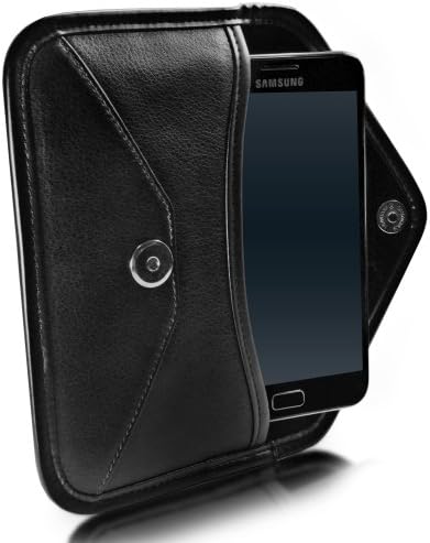 Case Boxwave Case компатибилен со Samsung Galaxy A10e - Елитна торбичка за кожен месинџер, синтетички кожен покритие дизајн на пликови за дизајн на Samsung Galaxy A10E - jet Black