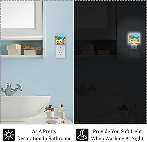 2 пакет LED ноќно светло автоматско/вклучено/исклучување на прекинувачот, цртан филм детски училишен автобус идеален за спална соба, бања, расадник, кујна, ходник