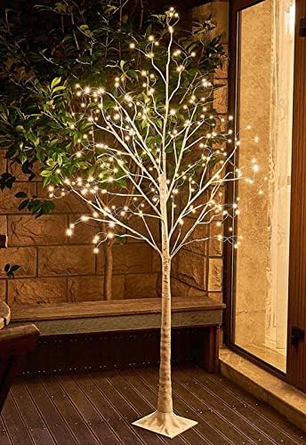 Eambrite 6ft прелитно дрво од бреза со 288LT LED 8 режими самовила светло топло бело декор домашен фестивал забава Божиќна затворена и употреба на отворено