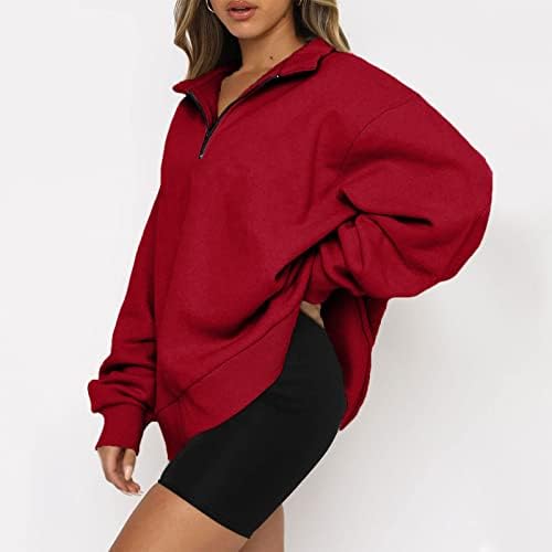 Womenените половина поштенски преголеми џемпери со долги ракави со цврста боја, пад на рамената руно, пулвер, пуловер S-2XL