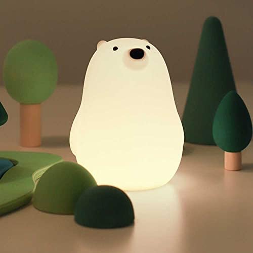 Симпатична мечка ноќна светлина за деца силиконски кревет ламба бебе расадник светло USB прилагодлива осветлување на светлината Преносна ноќна светлина, детски по?