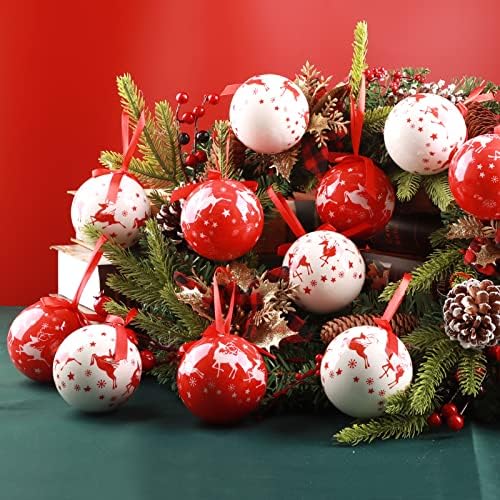 Абксма Божиќна топка, црвена распрскувачка елка за украси на елка со кутии за подароци, 2,95in топки за приврзоци за новогодишна елка во 14 парчиња за украси на дрвја и ?