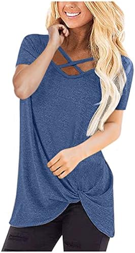 Блуза мета за жени есен летен краток ракав 2023 памук длабок v врат лабав вклопување опуштено вклопување завој обичен кошула