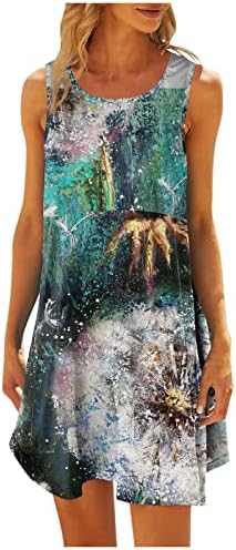 Фустани за жени 2023 година, женска модна летна летна лента печатена фустан без ракави на вратот