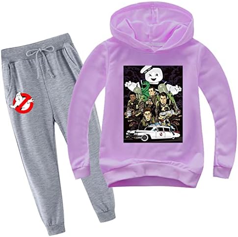 Waroost Ghostbusters Pulverover Cozy Hoodie and Grey Jogger Pants 2 парчиња сет, деца со долг ракав со аспиратор