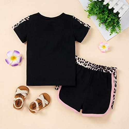 Masbekte Toddler Девојче облека леопард печатено лето бебе девојки облека за кратки ракави маица 2 парчиња сет