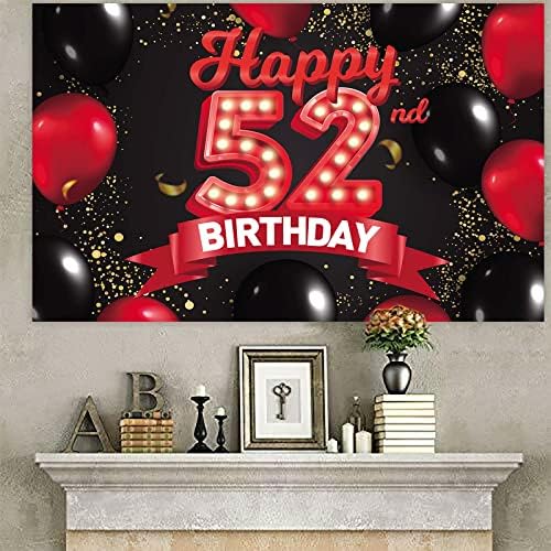 Среќен 52 ти Роденден Црвено Црно Банер Позадина Украси Балони Тема Декор За Девојки Жени Принцеза 52 Години Роденденска Забава