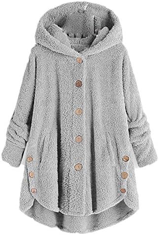 Angенгвел женски долг ракав со аспиратор со качулка со шлаг преголема јакна со палто со џебови топла зима