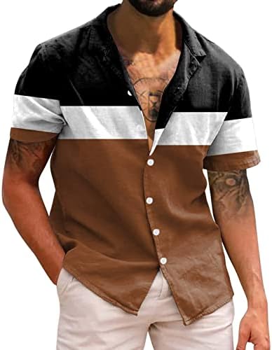 Летна кошула за фустани за мажи, мажи, случајни кратки ракави, пролетен летен летен вратен врат 3Д печатени кошули мода врвен празен Т.