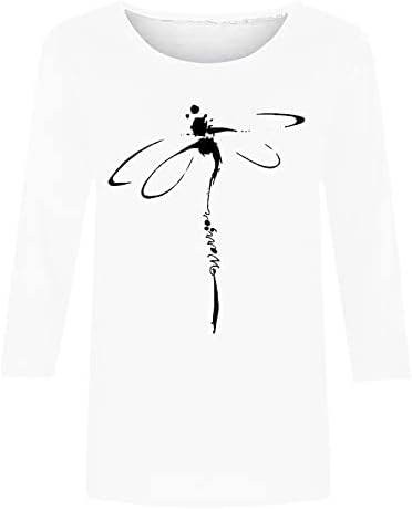 Амикадом салон блузи за жени 3/4 ракав брод со брод вратот Спандекс змеј графички опуштени збирки блузи маички дами 2023 НЕ