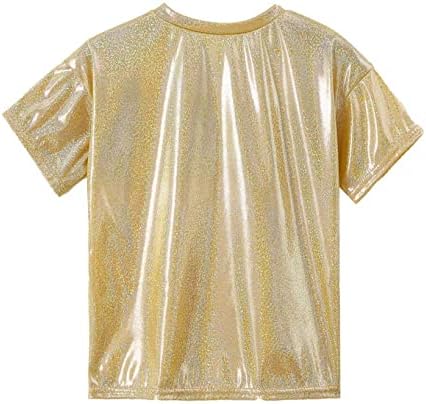 Девојки за деца Janjean Девојки Долги ракави Сјајна метална маица за танцување Топ џез хип хоп модерен танцување костим злато