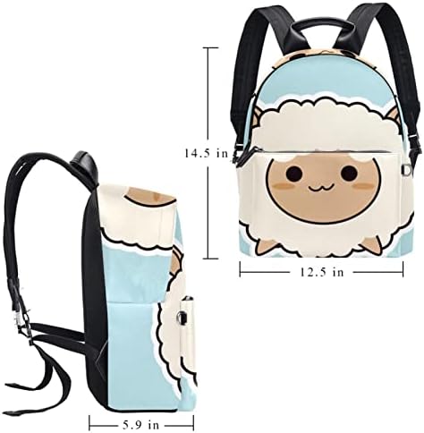 Tbouobt кожен ранец за патувања со лесен лаптоп лесен ранец за жени мажи, цртани животински овци