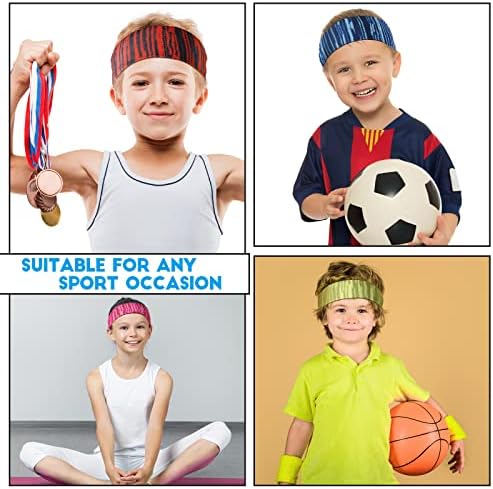 12 Парчиња Деца Спортски Ленти За Глава Момчиња Атлетски Ленти За Потење Еластични Ленти За Пот Спортски Ленти За Коса За Девојчиња