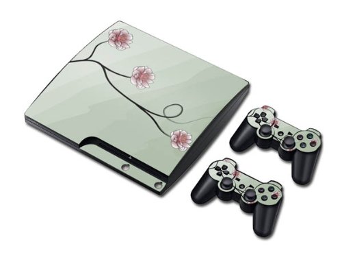 Винил Декларална кожа/налепници завиткани за тенок станица за игра PS3 3 и 2 контролори-розови цвет во зима