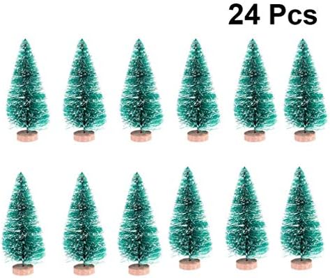 Нуобести 24 парчиња Вештачки Мини Новогодишни Елки Сисални Дрвја Со Дрвена Основа Четкички За Шишиња За Божиќ Декор На Маса Зимски Занаети Украси