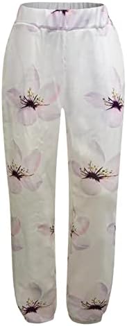 Обични летни памучни постелнини панталони за жени со високи половини Постелнини со џебови со џебови, широки цврсти бои права
