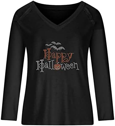 Pimoxv женски среќни кошули за Ноќта на вештерките есен хокус покус искрин ринестон лилјак врвови со долги ракави против вратот слатки блузи маици