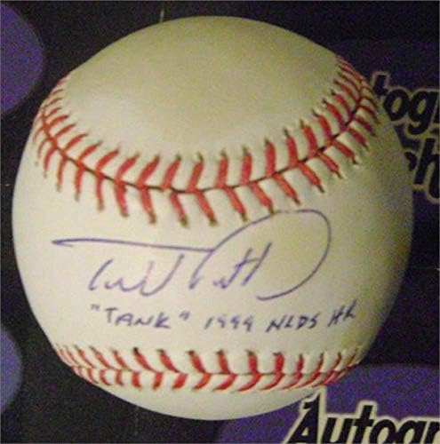 Автограм за бејзбол на Тод Прат, испишан резервоар 1999 година, NLDS HR Состојба тонирана забележана на возраст - автограмирани бејзбол