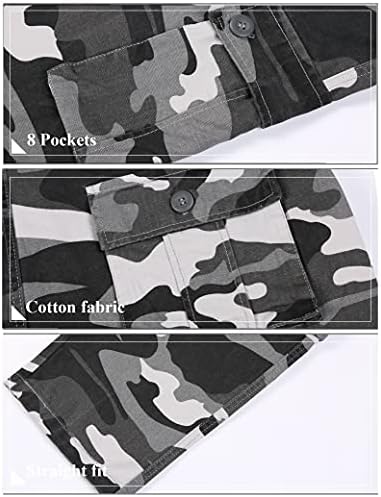 БОЈИН Машки Товарни Панталони Обична Воена Армија Камо Опуштено Вклопување Памучна Борба Камуфлажни Работни Панталони со 8 Џебови