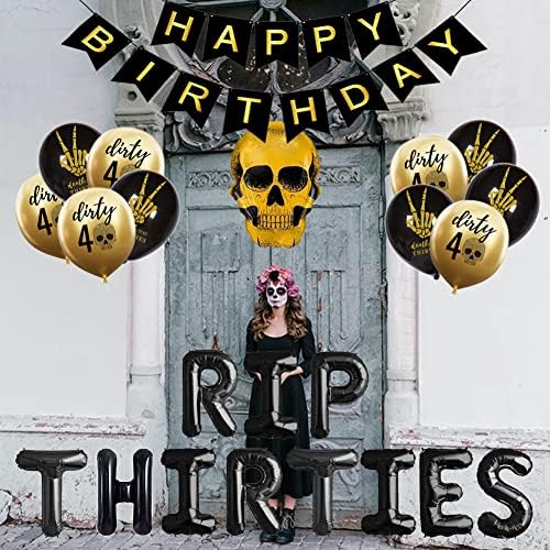 Geloar RIP триесет и 40 -ти роденденски материјал, рипување триесет балони среќен роденден транспарент за смрт во моите триесетти