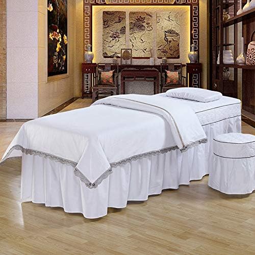 Памук чипка за кревет за убавина за кревет, луксузен лист со маса за масажа со 4 парчиња поставува кревети со дупка за одмор