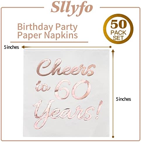 60 -ти роденденски украси женски забави материјали за коктел салфетки розово злато 50 пакувања 5 x 5 преклопени навивачи на