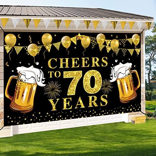 Голем Поздрав до 70 Години Банер Партија Материјали, Црно Злато Среќен 70-ти Роденден Позадина Украси, 70-годишнината Позадина