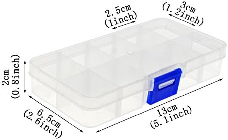 SAIM 5PCS 10-решетки од 5 инчи x 2,5 инчи прилагодливи мали отстранливи чисти пластични кутии за складирање на организатор за