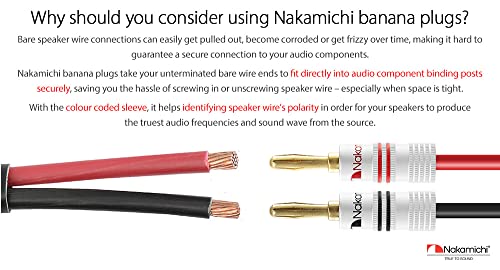 Nakamichi Excel Series 24K Gold Banana Plug 12 AWG - 18 AWG мерач Големина 4mm за засилувач на звучници hi -fi av приемник стерео