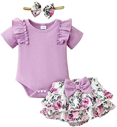 Nilikastta новороденче облека облека за девојчиња новороденче Девојче летна облека Руфл ракав ромпер цветни шорцеви