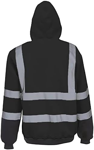 АДССДК со голема видливост Худи за мажи рефлектирачки безбедносен џемпер пуловер плус големина со црно дно