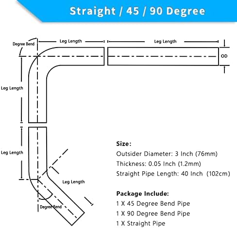 FGJQEFG 3 инчи DIY прилагодена цевка цевка за цевки од цевки од цевки од цевка, 40 инчи директно цевка, 3''od Straight & Mandrel