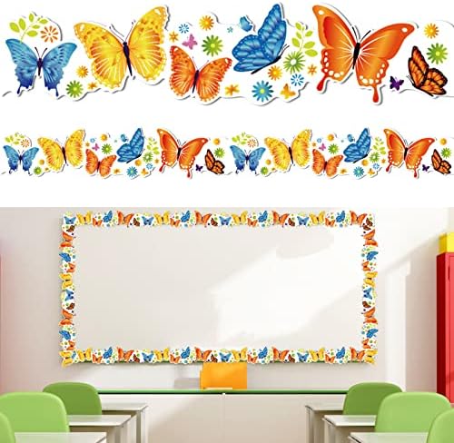 Огласна Табла за пеперутки џуом, Гранична Облога од 63 стапки за Училишни Огласни Табли, Декор Во Училница, Клупи, Дисплеи За