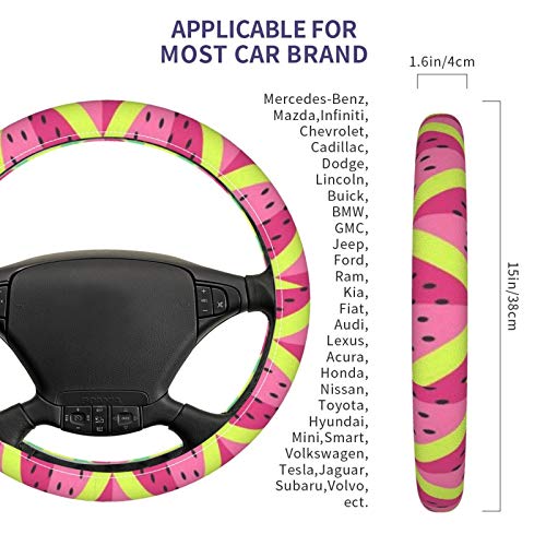 Шема на лубеница луксузен кожен капак на воланот на автомобилот со 3д дизајн против лизгање на дупката од саќе, универзален
