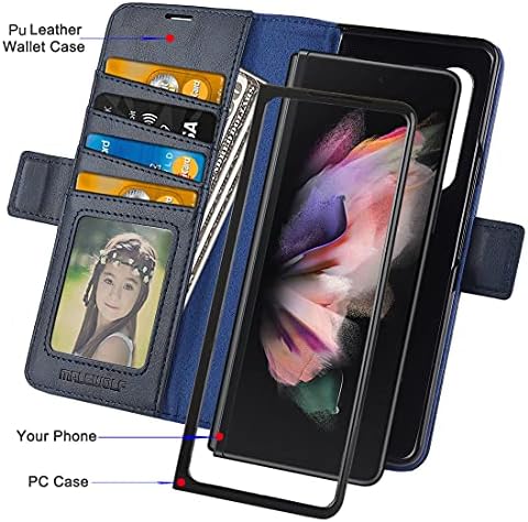 MALEWOLF Компатибилен Со Samsung Galaxy Z Fold 3 Случај Со S Држач За Пенкало, Pu Кожа Флип Паричник Случај Со Картичка Носителите