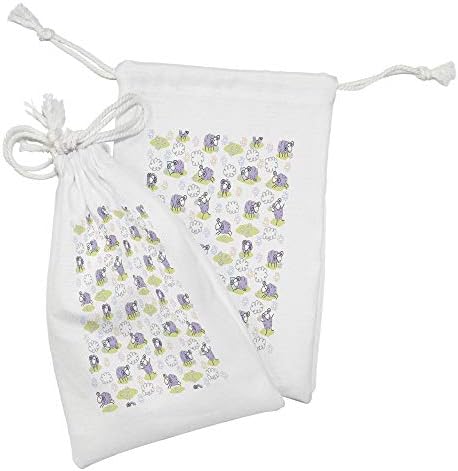 Амбесон Цртан Филм Ткаенина Торбичка Сет од 2, Овци Со Облаци Изградени Од Точки Среќни Животни Пријателски Печатење, Мала Торба