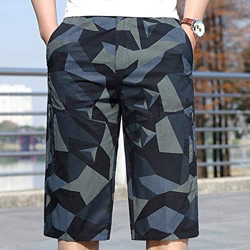 Glvsz Спортски џеб летни панталони шорцеви Менс случајни печатени фитнес боди -билдинг машки панталони со мачки карго панталони