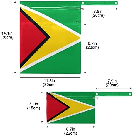 ZZXXB Гвајана знаме водоотпорна влажна торба за еднократна употреба крпа, влажна сува торба со патент џеб за патнички плажа