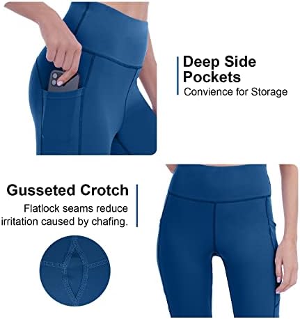 Професионални хеланки на јога за жени [Ултра истегнување на мекиот] со високи половини за контрола на јога панталони со џебови