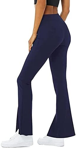 Предна разделена јога пантолона за жени цврсти истегнувања тренинзи со високи половини за нозе фитнес удобно панталони сини