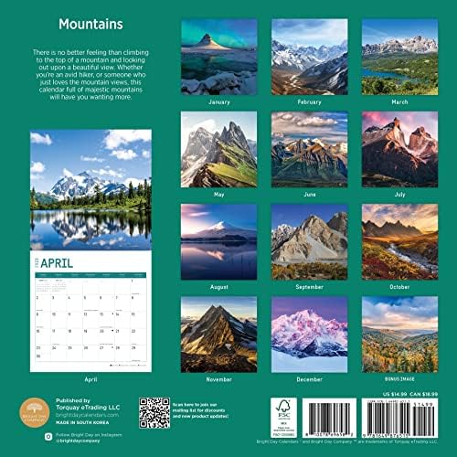 2023 Планини Ѕид Календар Од Светлиот Ден, 12х12 Инчи
