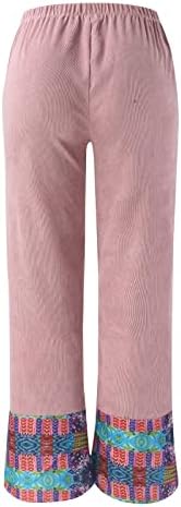 Памучни Ленени Панталони Женски Секојдневни Летни Капри Панталони Со Џебови Удобни Панталони За Плажа Со Висок Струк Цветни